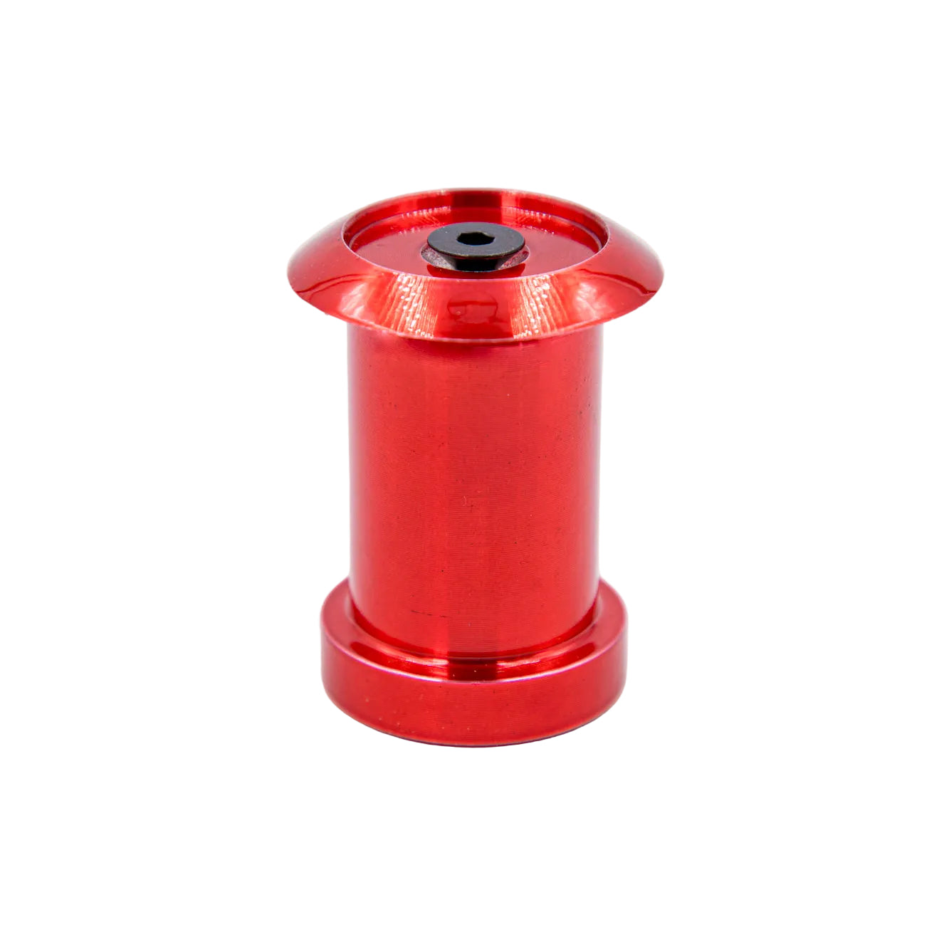 Red metal shift knob on a white background