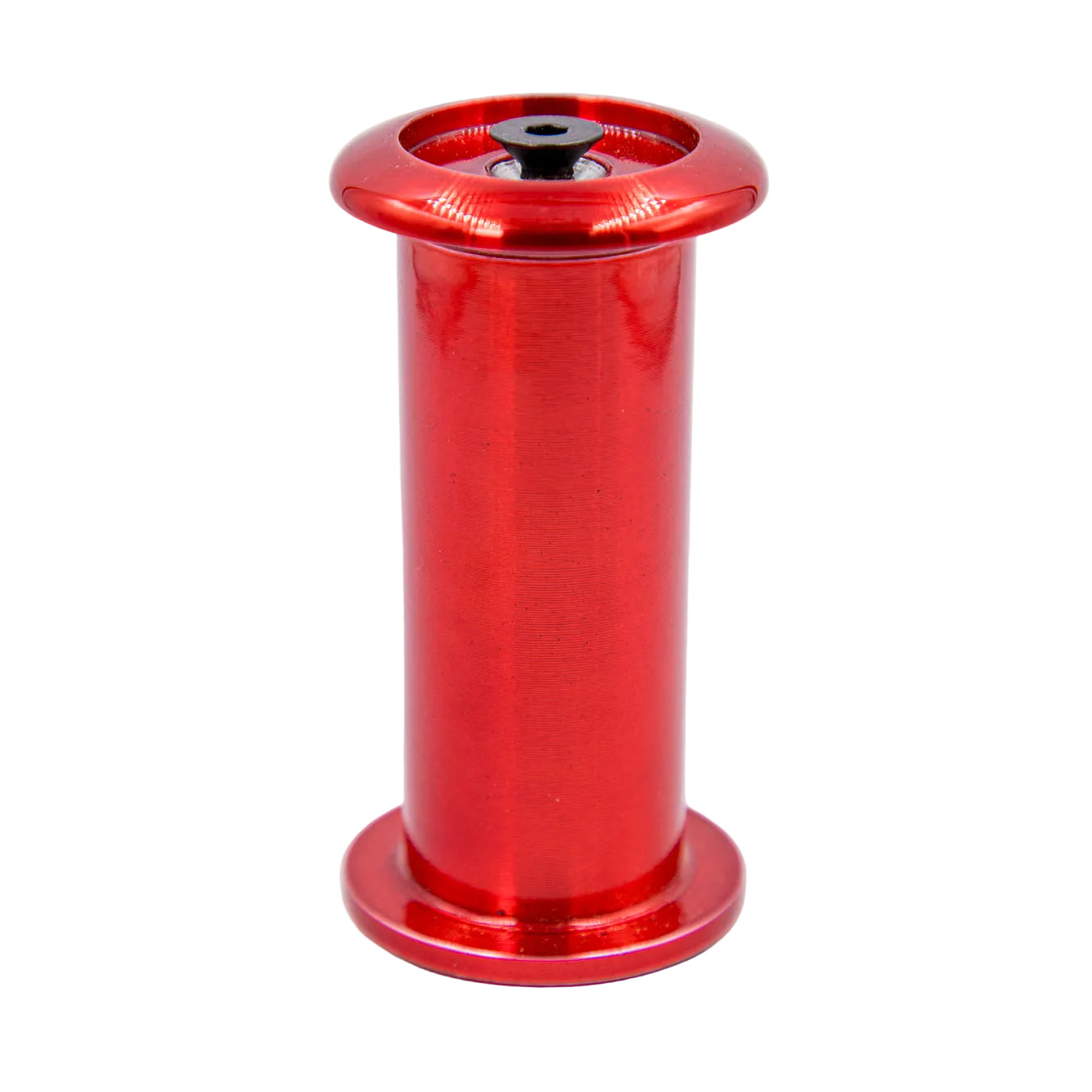 Red metal cylindrical object on a white background