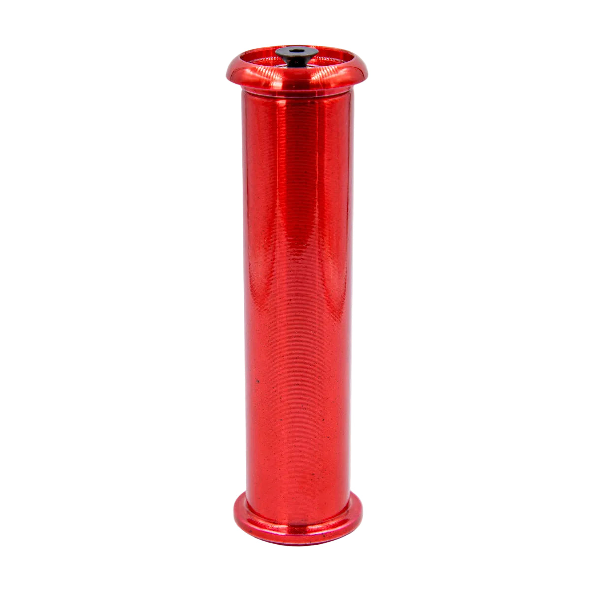 Red metal cylindrical object on a white background