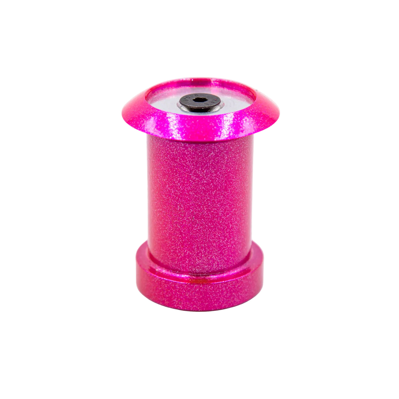 Pink spool with a metallic finish on a white background