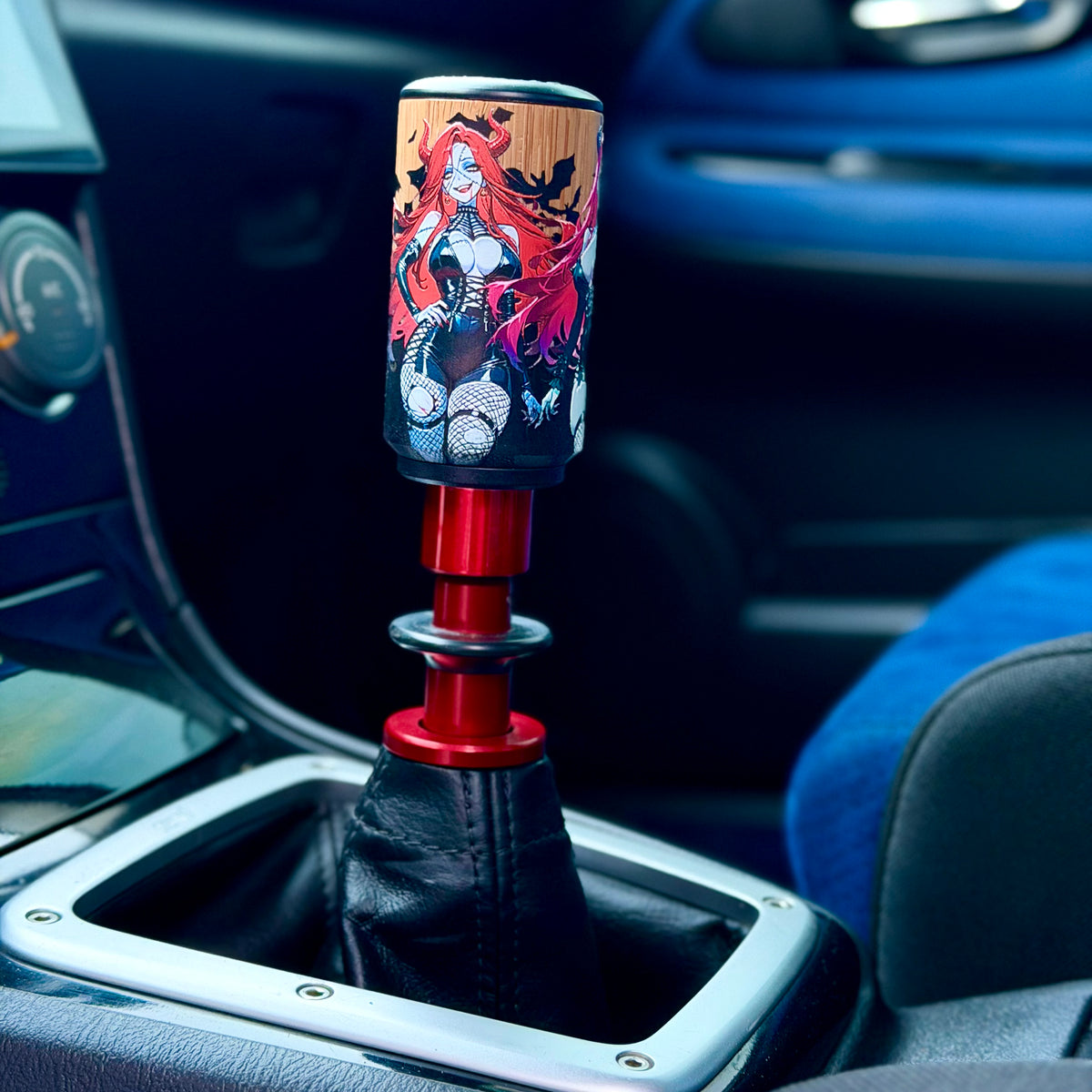 HellBound Nano demon queen bamboo shift knob installed in car - BAM SHIFTS