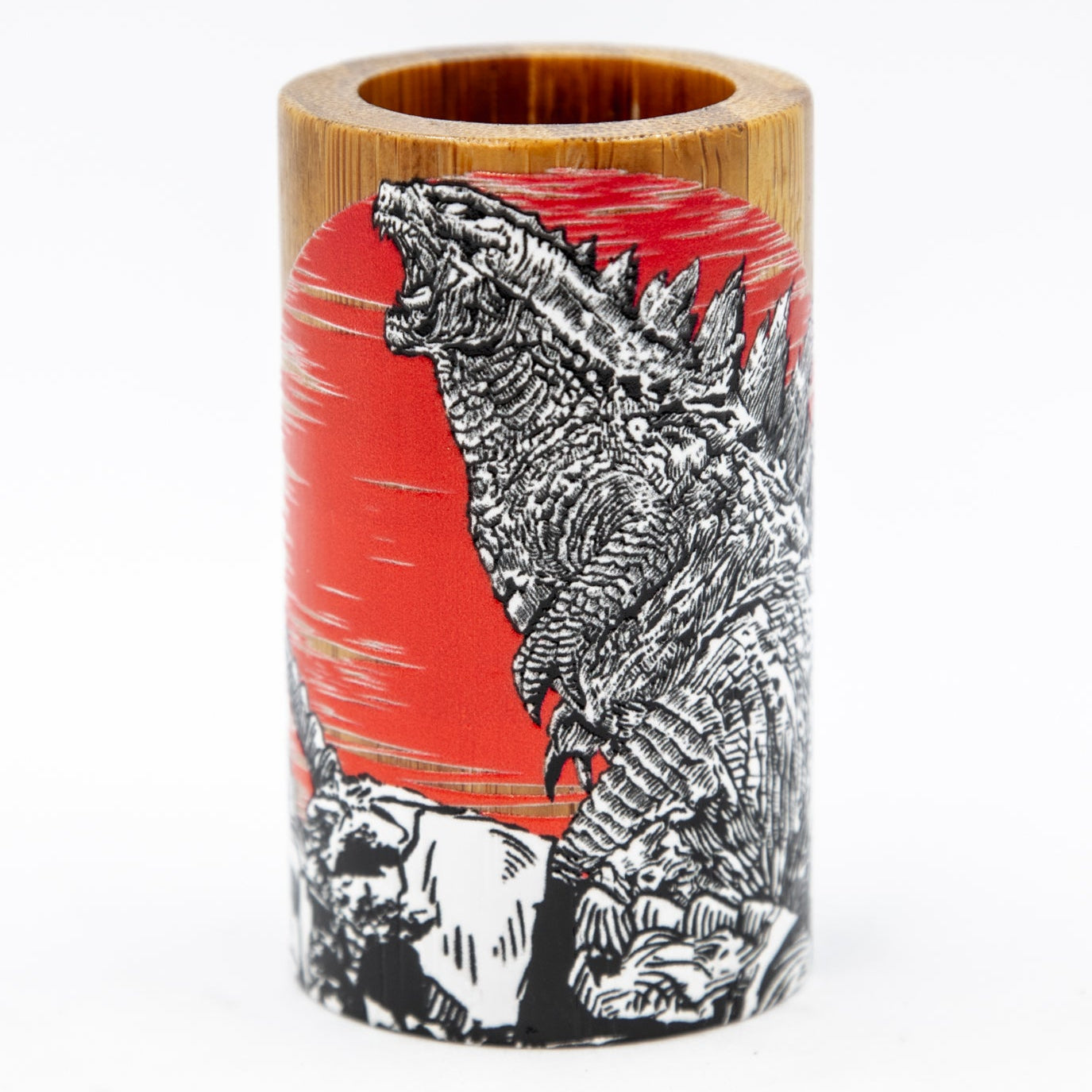 Shift knob featuring a dragon design on a red background