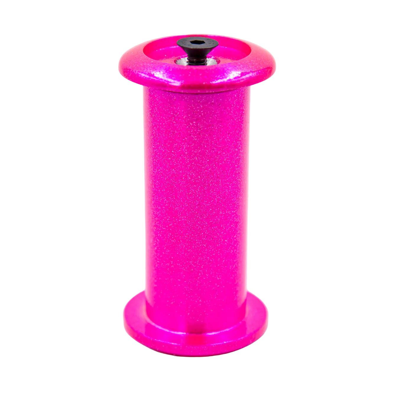 Pink metallic spool on a white background