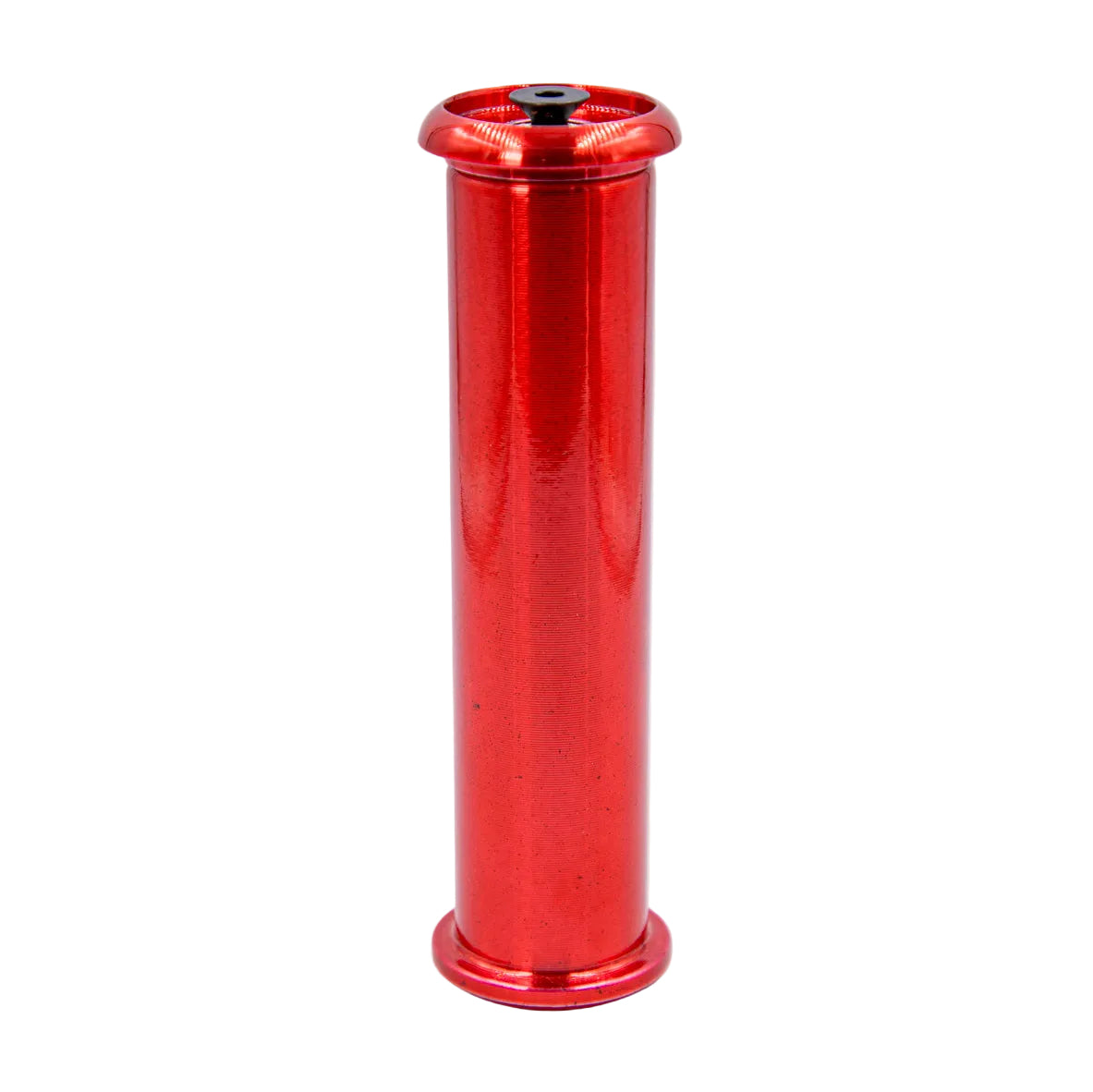 Red metal cylindrical object on a white background